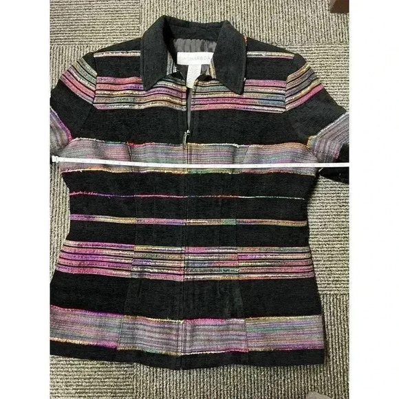 Sag Harbor Full Zip Blazer Vintage Black Multi Stripe ladies size 8 - Picture 2 of 10